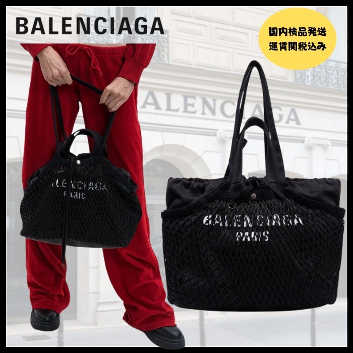 新着！【BALENCIAGA】24/7ロゴプリント付きブラックトートバッグ