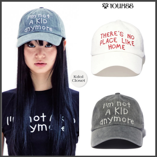 韓国 人気[YOUHEE] LETTERING WASHING BALL CAP キャップ デニム