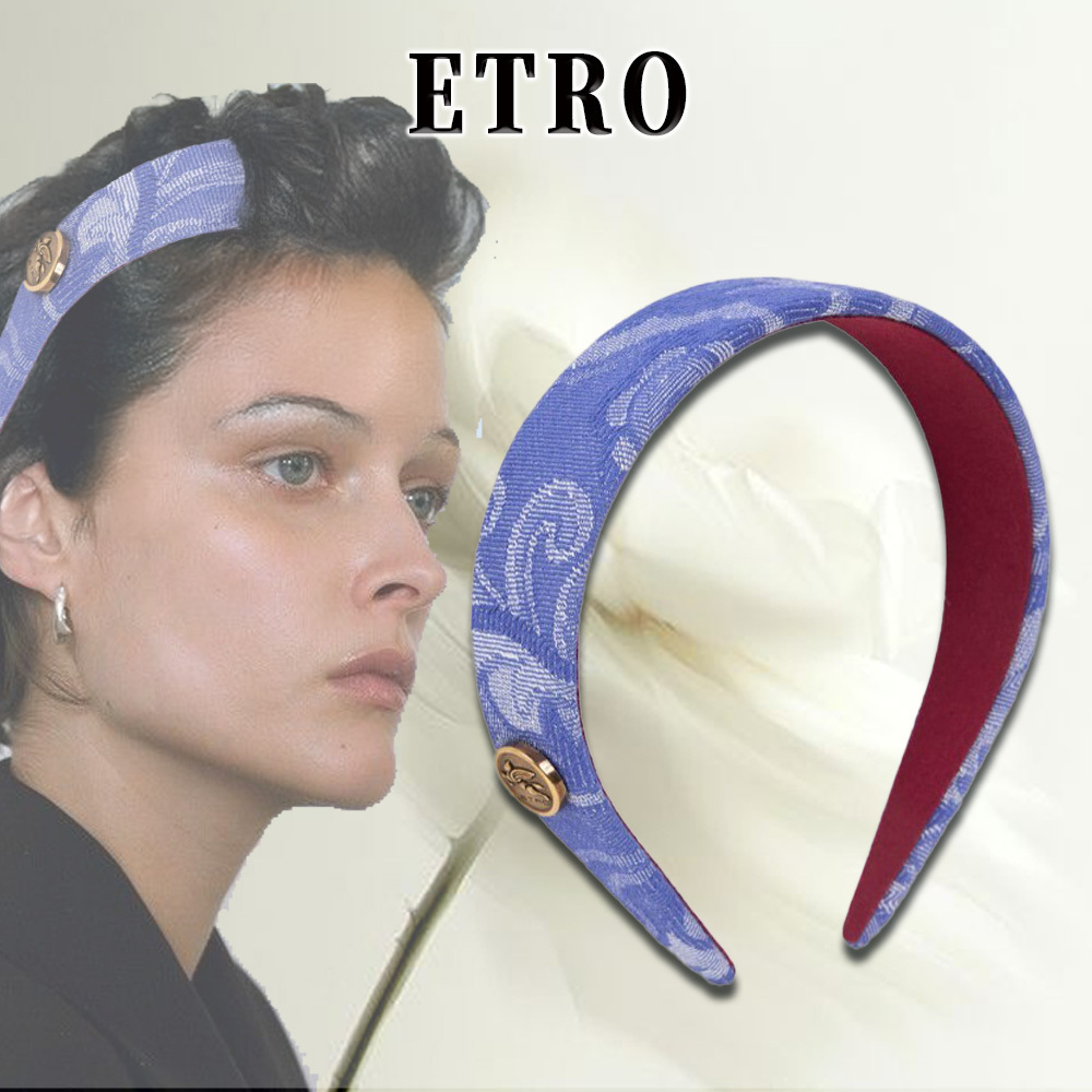 【日常を華やかに】ETRO ジャカードデニムヘアバンド ブルー