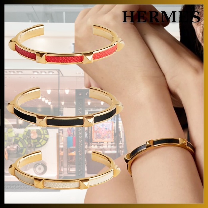 【メタル&レザーで上品クール/3色】HERMES ブレスレット Athena