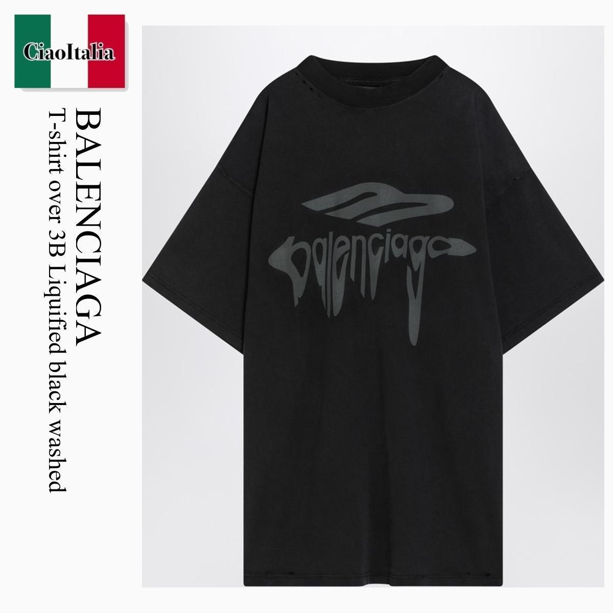Tシャツ・カットソー Balenciaga Nero Girocollo Maniche Corte Effetto Vissuto.