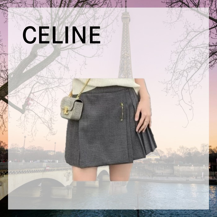 Celine ピンディテールプリーツウールスカート