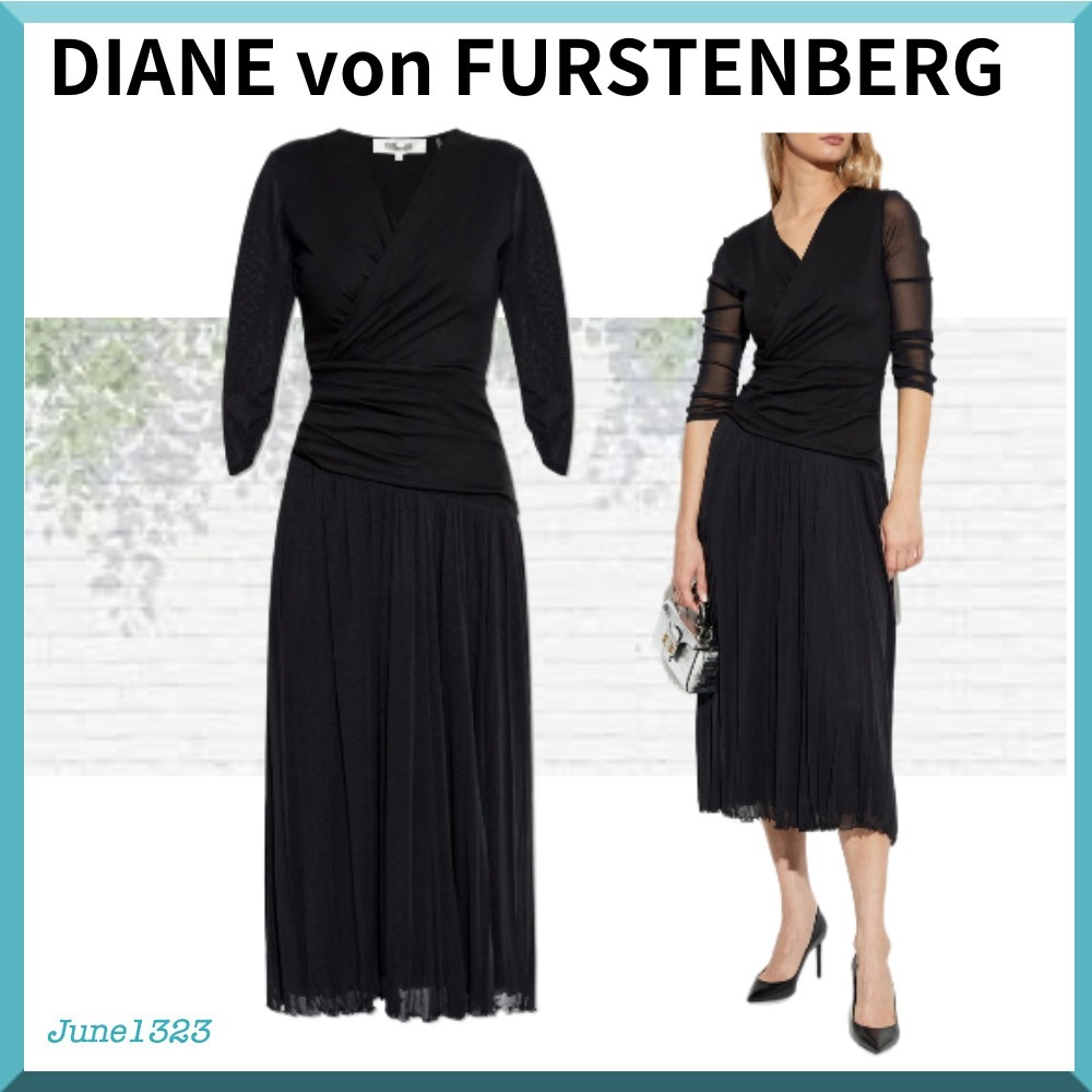 国内配送【DIANE von FURSTENBERG】 Vネック プリーツ ドレス