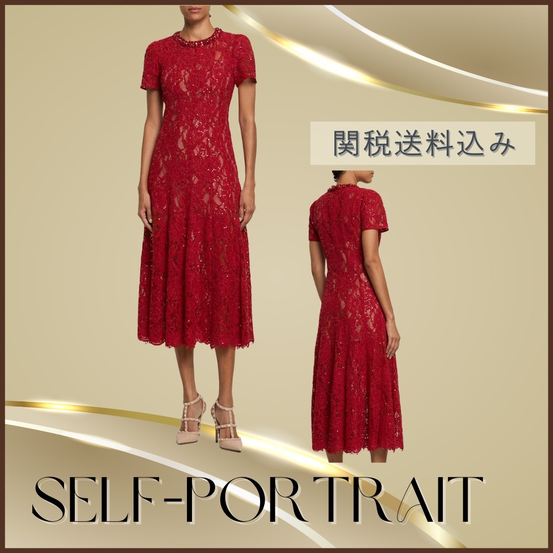 SELF PORTRAIT 【関税送料込】スパンコールレースドレス