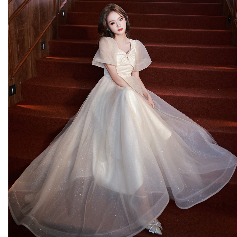 結婚式 ロング ウェディング シャンパン フレア ドレス 韓国