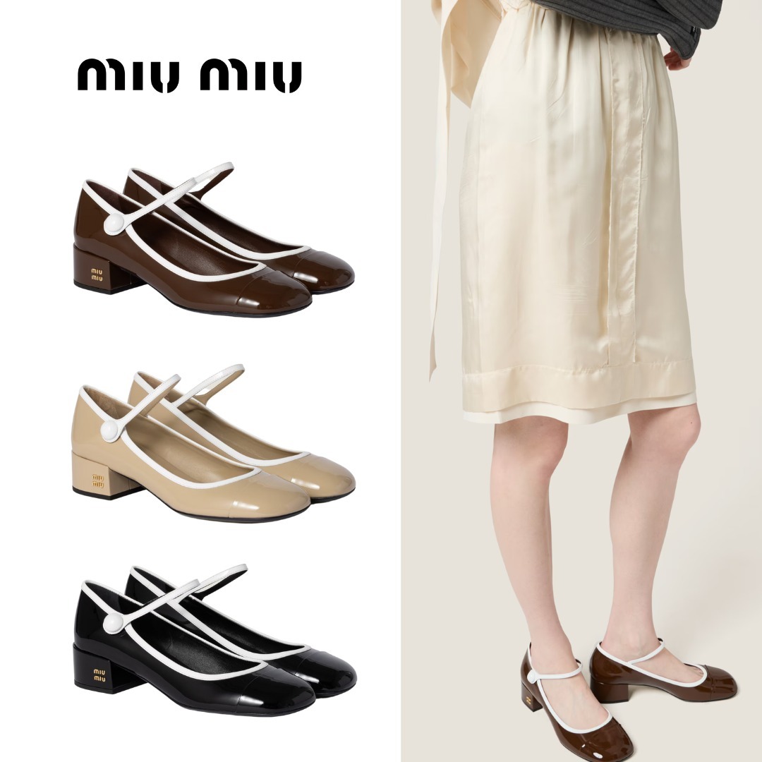 MiuMiu ツートンカラー パテントレザー ベビーシューズ パンプス