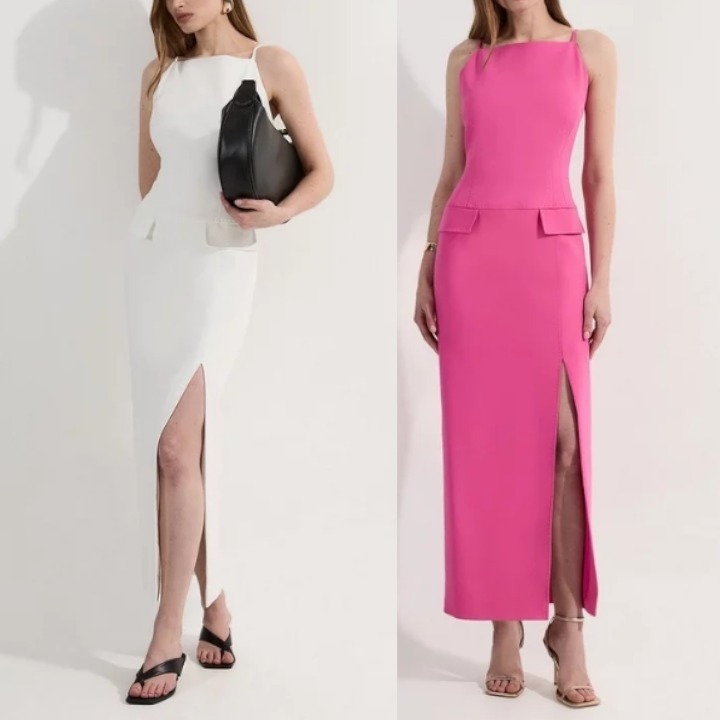 安心追跡【KAREN MILLEN】ペンシル スクエアネック マキシドレス