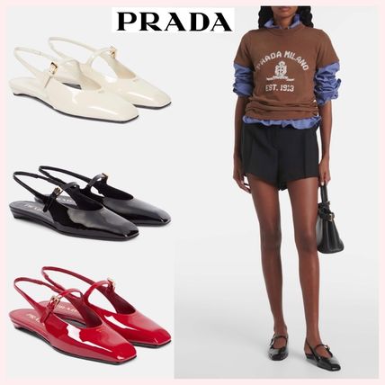 レッド（赤）系 24.5cm PRADA(プラダ) フラットシューズ
