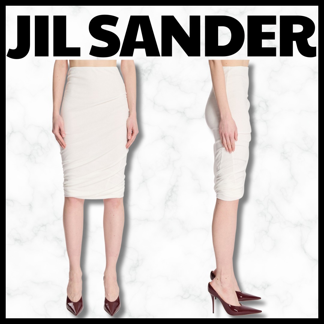 JIL SANDER☆ドレープ ミディ スカート コットン ウエスト ゴム