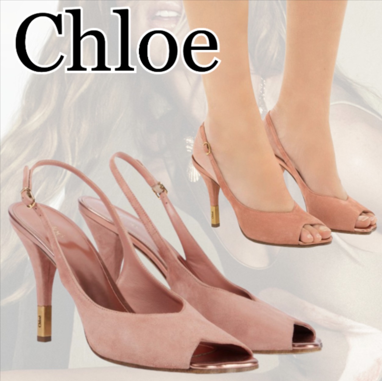 【Chloe】フラワー 95 スエード ピープトゥ パンプス