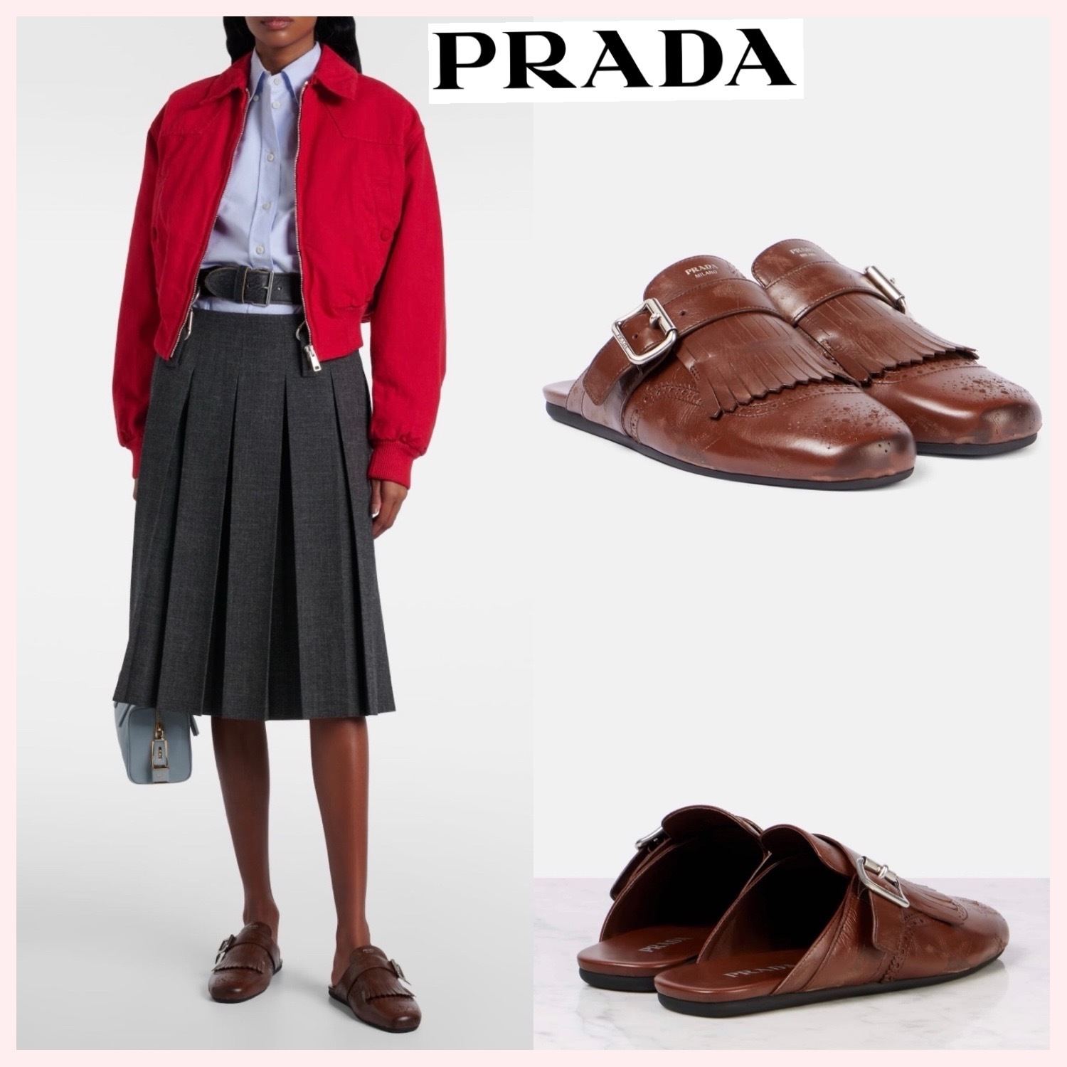 ★PRADA★関税込♪NEW♪シャッフル フリンジ レザー ミュール