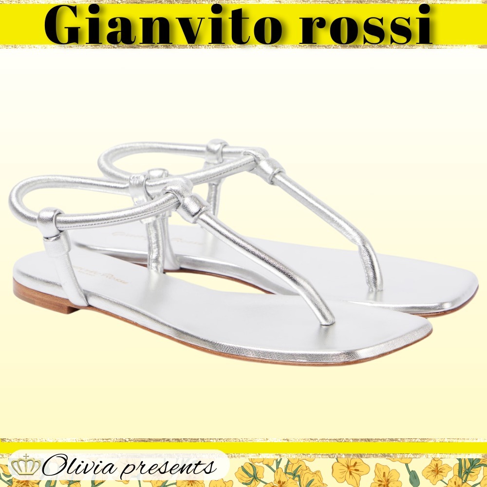 Gianvito Rossi>>ジュノ メタリックレザー トングサンダル