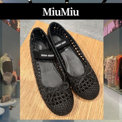 直営店｜25SS MiuMiu◆リボン 編み込み ナッパバレリーナ