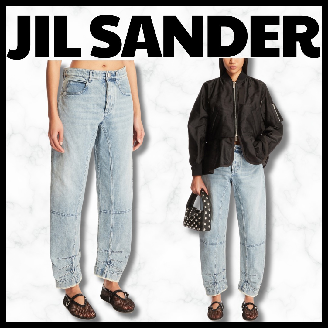 JIL SANDER☆ブループリーツジーンズ コットンデニム レザーロゴ