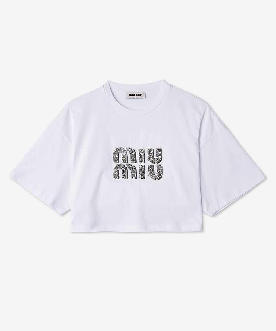 【MIU MIU-2023SS】 クロップ コットン Tシャツ - ホワイト