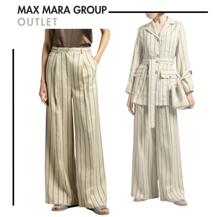 MAXMARA アウトレット●LILLO ストライプツイル ワイドパンツ