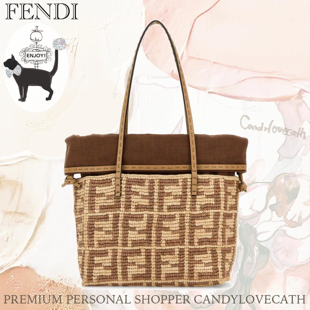 トートバッグ FENDI Embroidered Straw Small Roll Shopping Bag