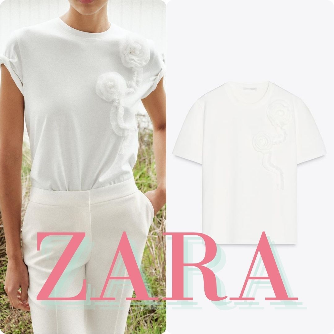 ZARA 立体フラワーTシャツ 2298/194