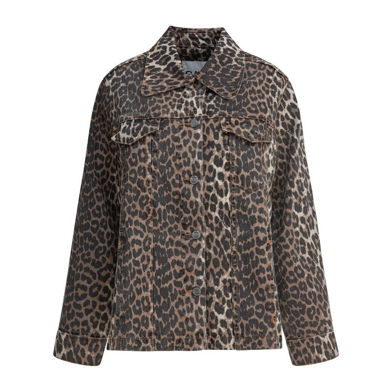 ジャケット Ganni SS25 Leopard denim jacket (J1581 943)