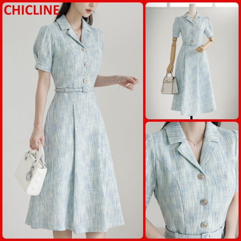 結婚式/オフィス★CHICLINE★パフスリーブベルトワンピース