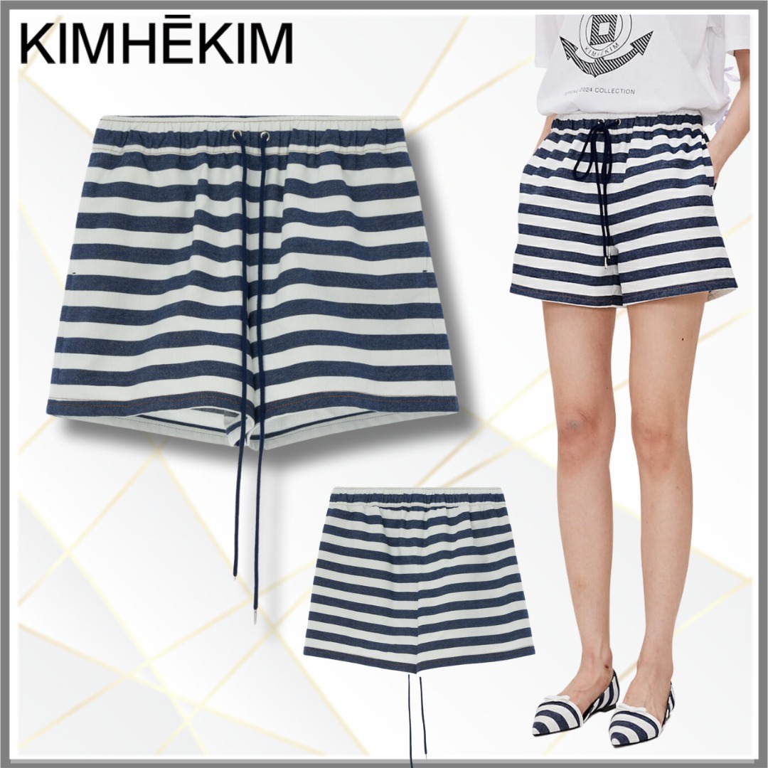 【KIMHEKIM】ストライプデニムショートパンツ（ネイビー）