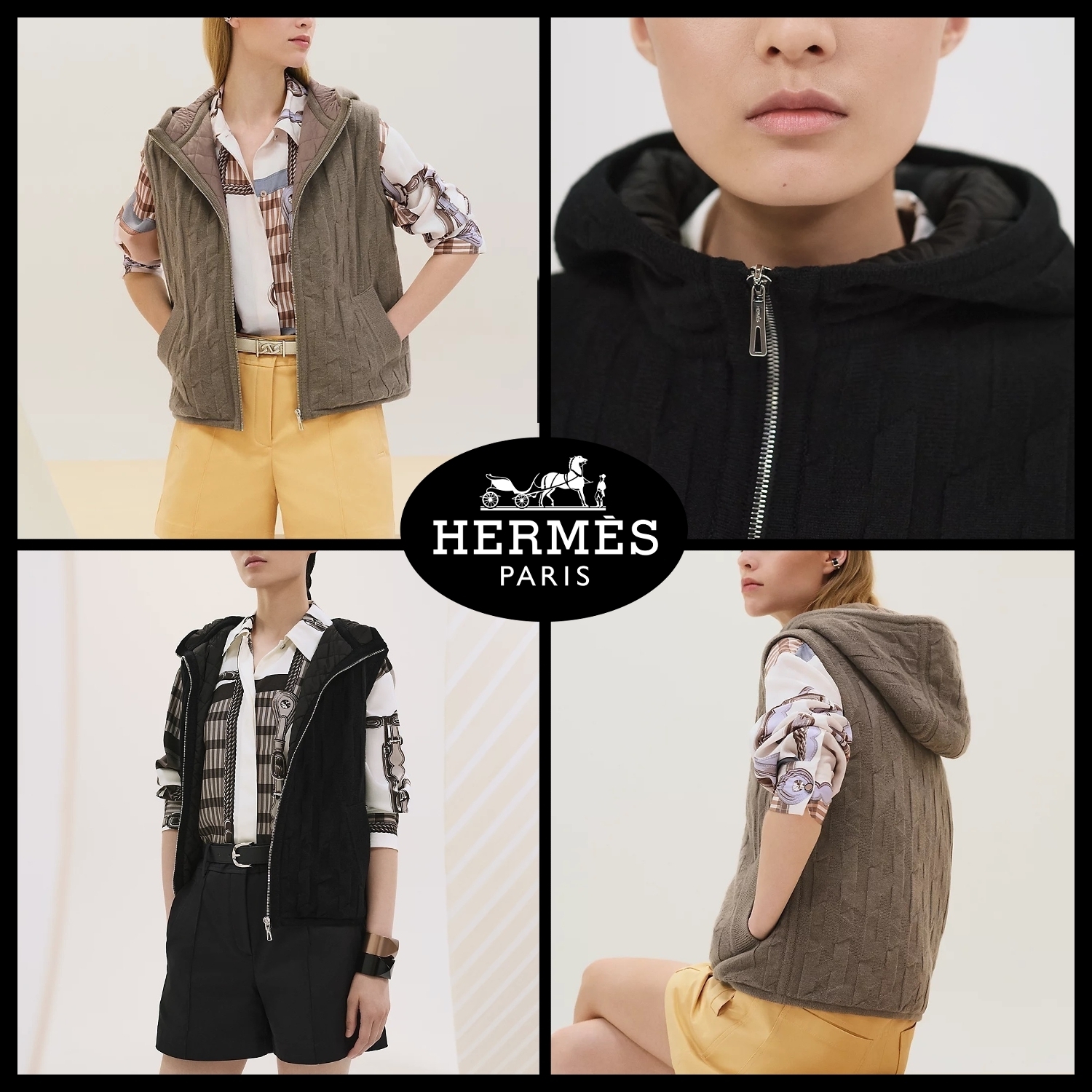 「H」モチーフ 【 HERMES 】キルティングノースリーブジャケット