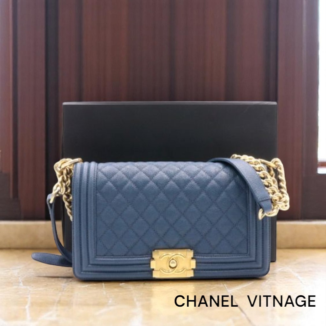 VINTAGE●CHANEL●シャネル ブルー チェーン ショルダーバッグ