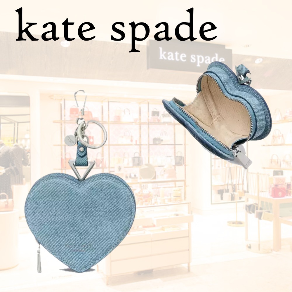 Kate Spade リブ デニム スエード ハート コイン パース 国内直営【kate spade】リブ デニムスエード ハートコインパース