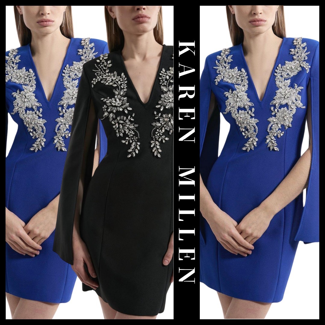 KAREN MILLEN 日本未入荷 ケープスリーブ ミニドレス Vネック
