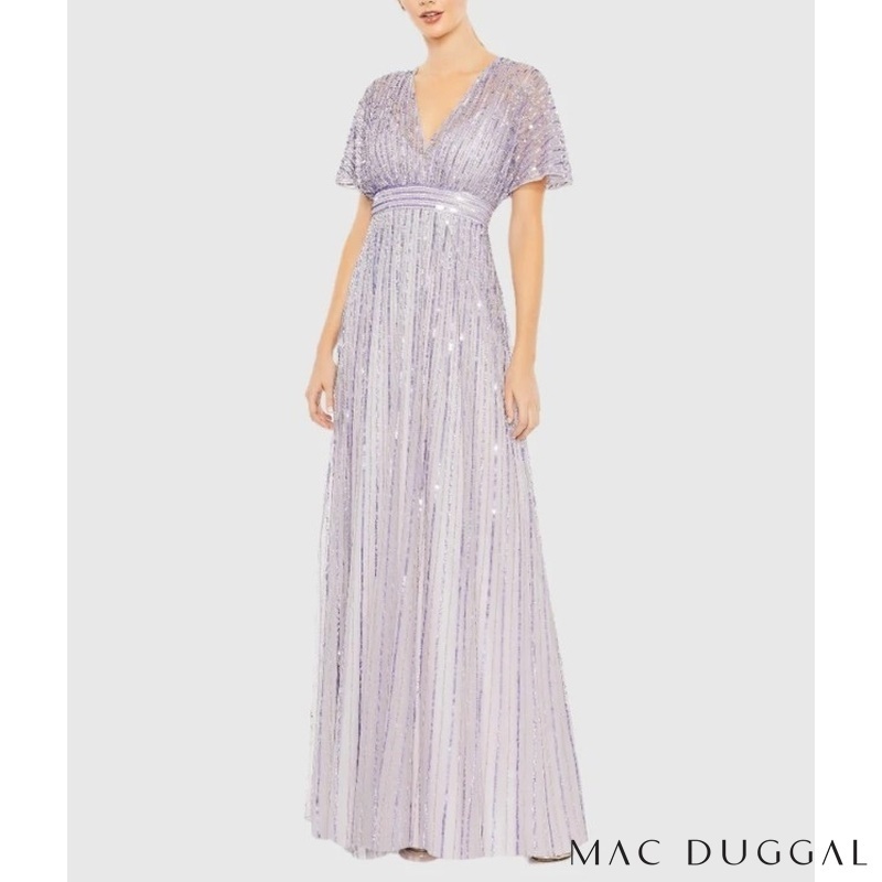 MAC DUGGAL 装飾レースVネック幻想カラーエレガントロングドレス