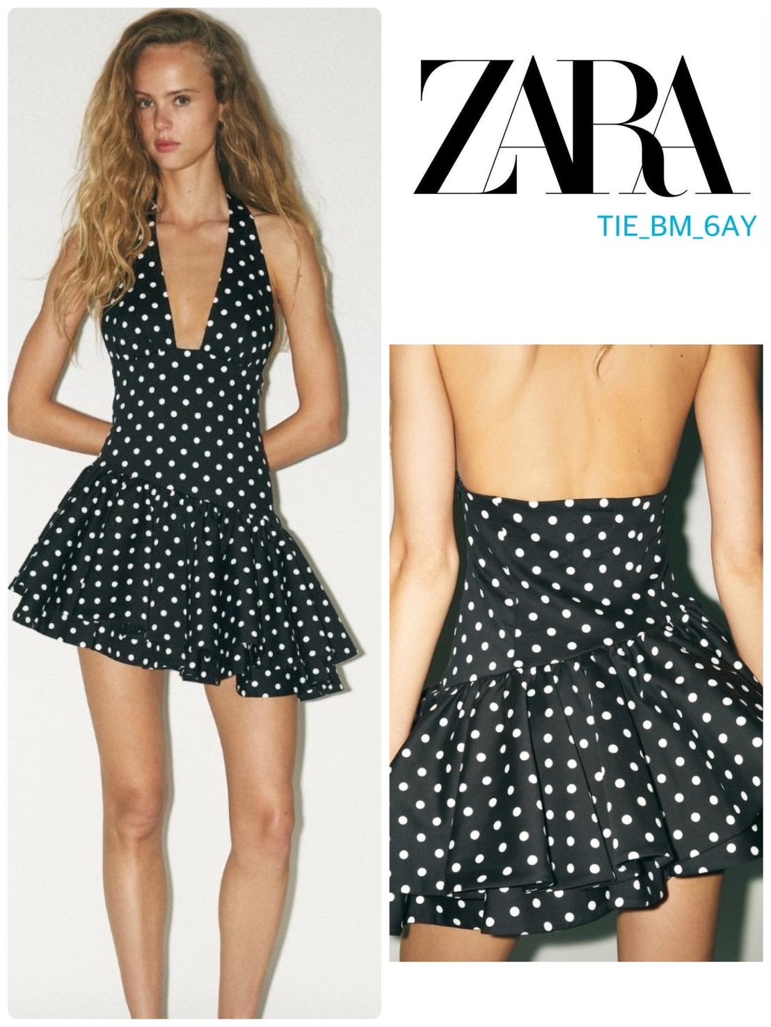 スペイン発送 ZARA フリル付きドット柄ジャンプスーツドレス