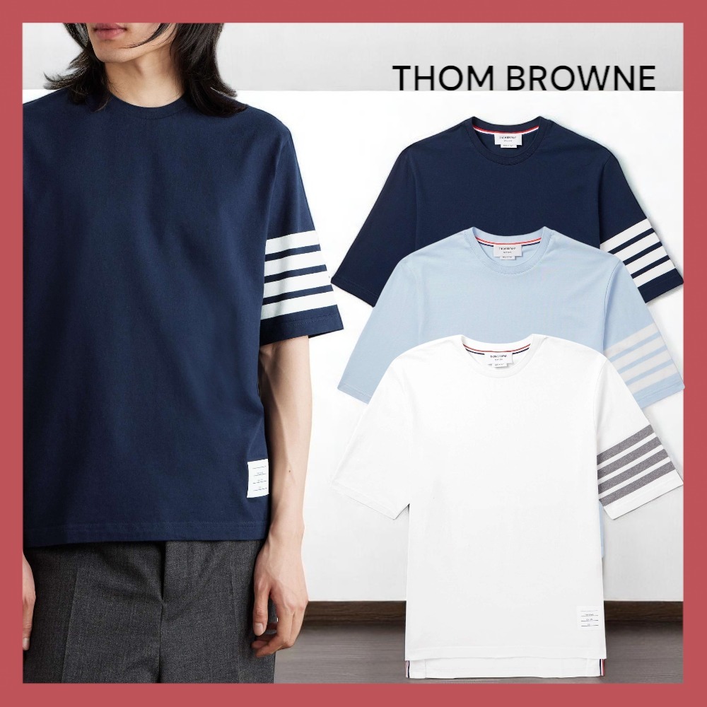 【THOM BROWNE】ロゴ ストライプ コットンジャージー Tシャツ