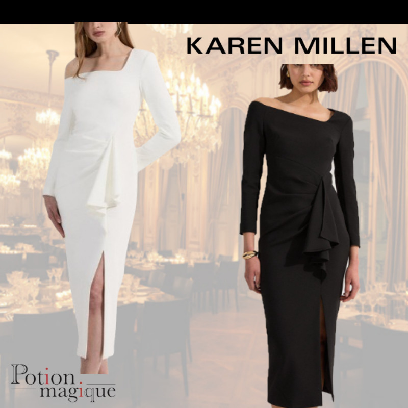 ★Karen Millen★ストレッチクレープネックラインドレープドレス