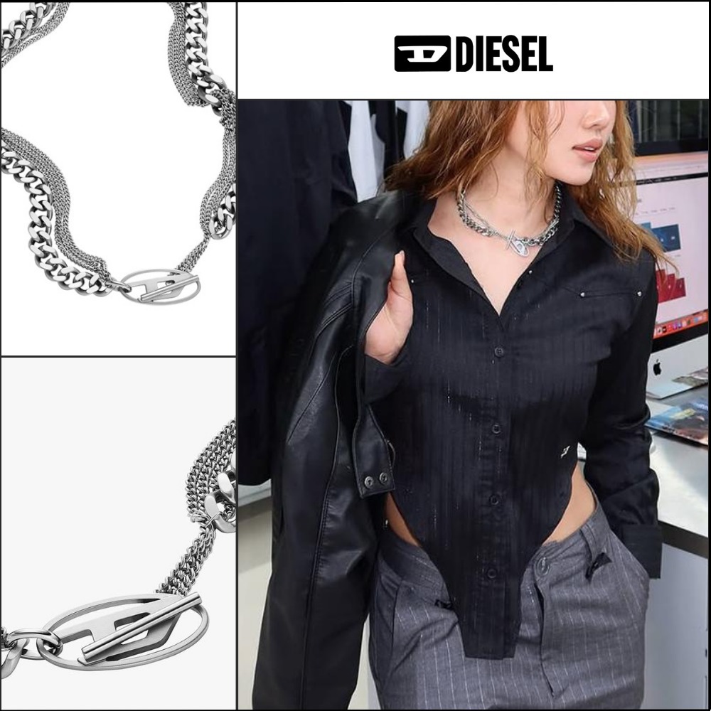 【DIESEL】Peekaboo Oval D Logo Chain Necklace