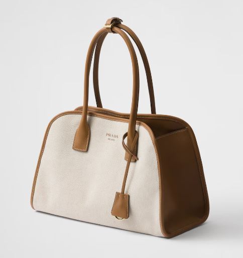 注目の新作♪【PRADA】レザー＆リネン 混紡トートバッグ (PRADA
