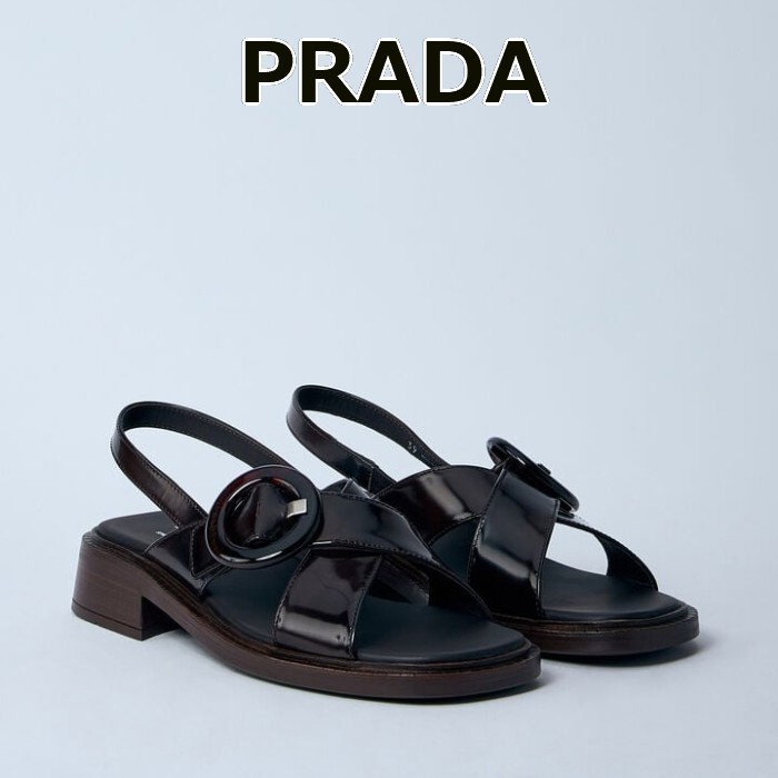 ★SALE★【送料関税無料】PRADA ブラッシュドレザー サンダル