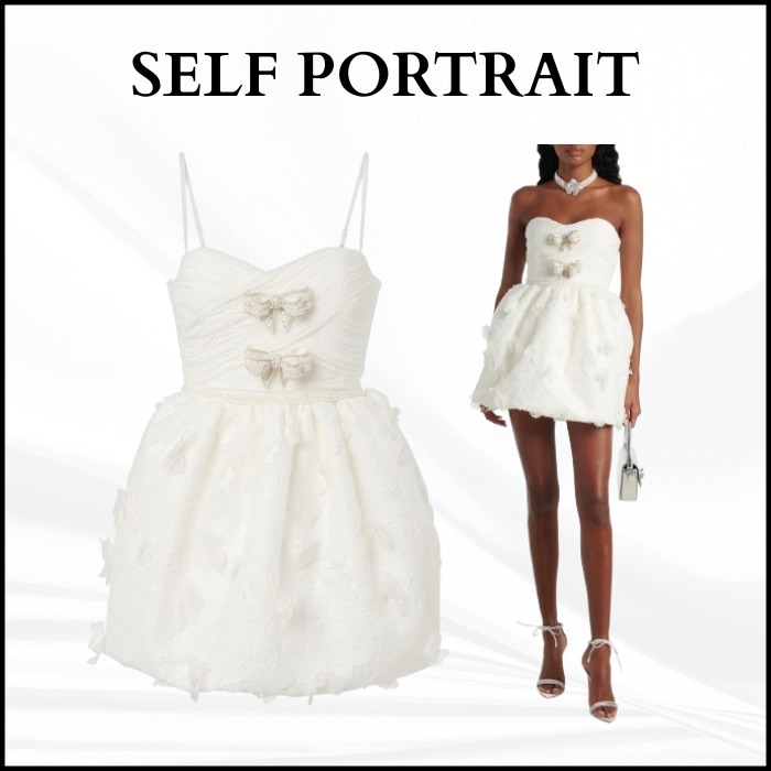 【SELF PORTRAIT】プリーツオーガンザとレースのミニドレス