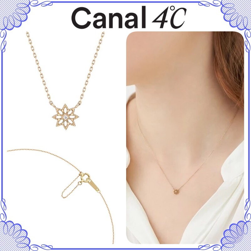 大人気!! Canal ４℃ K7イエローゴールド フラワー ネックレス