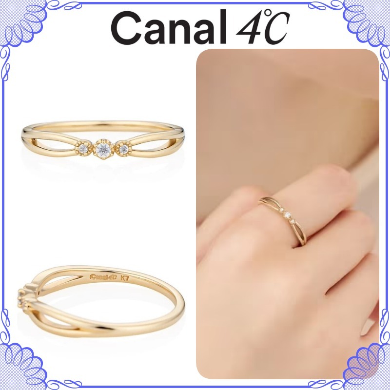 大人気!! Canal ４℃ K7 イエローゴールド 三石モチーフ リング