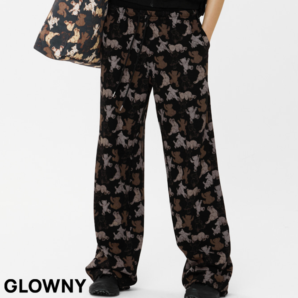 ★GLOWNY★TEDDY CONTRAST TRACKSUIT PANTS (CHOCO BEAR)★人気
