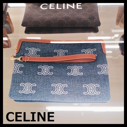 CELINE セリーヌ スモールポーチ ストラップ付 デニム カーフ