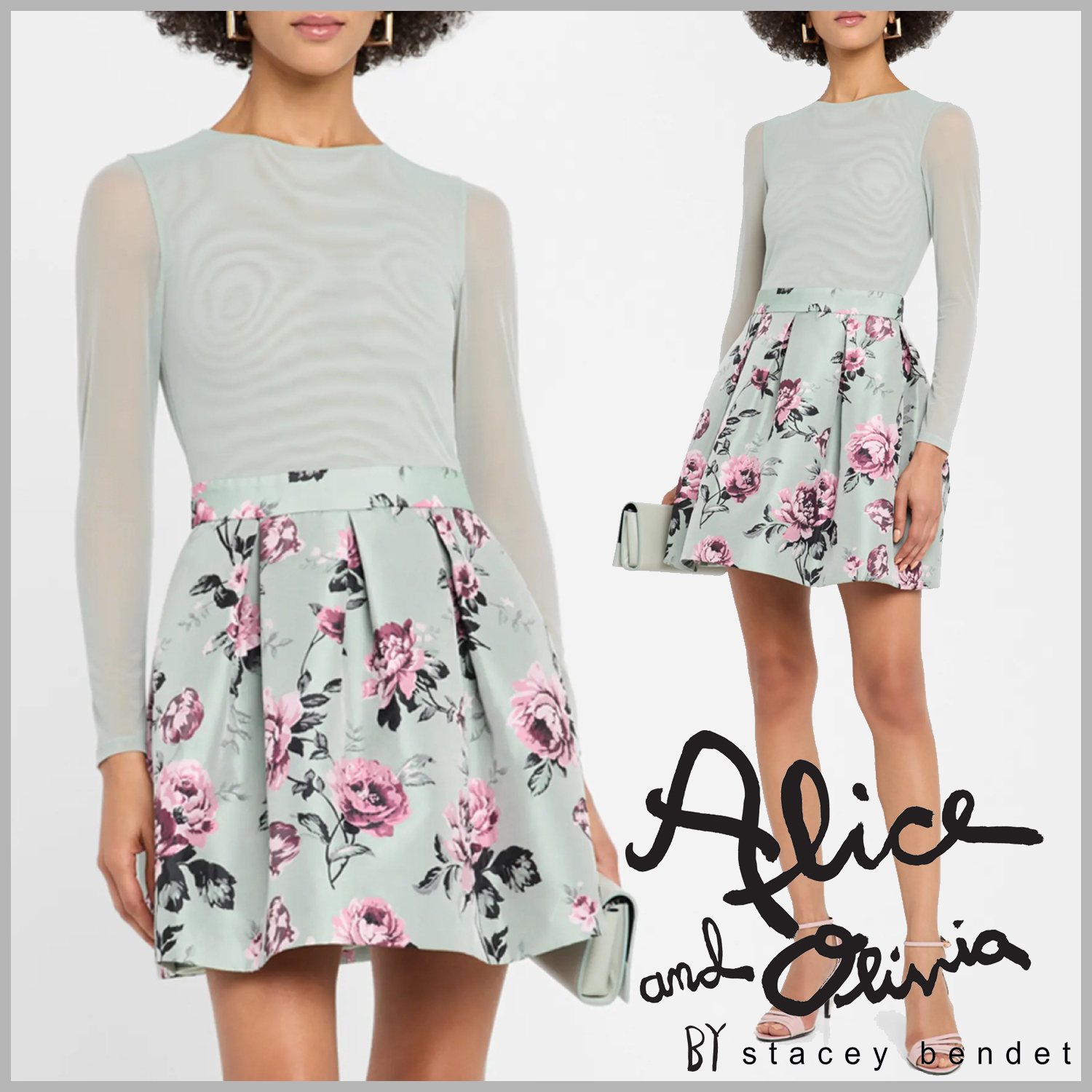 【Alice + Olivia】Chara 花柄プリーツ パーティードレス