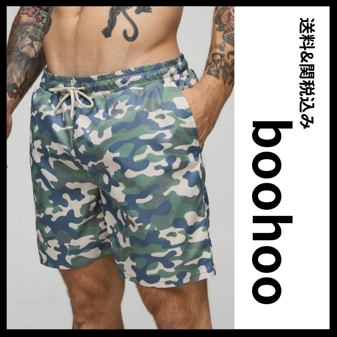 《boohoo》カモフラージュミドル丈スイムショーツ