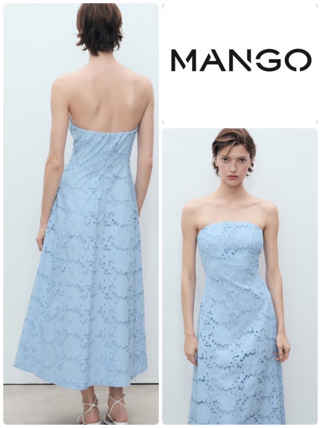 スペイン発送 MANGO 英国刺繍のストラップレスドレス 数量限定！
