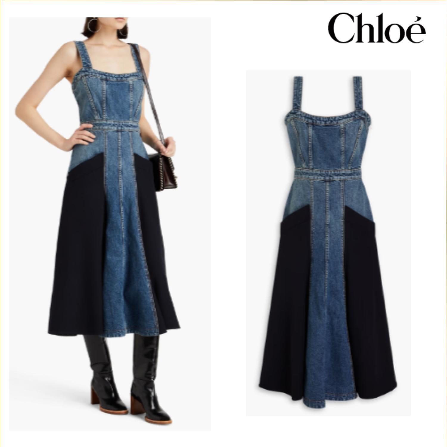 おすすめ☆ CHLOE デニム ミディワンピース ツイルパネル