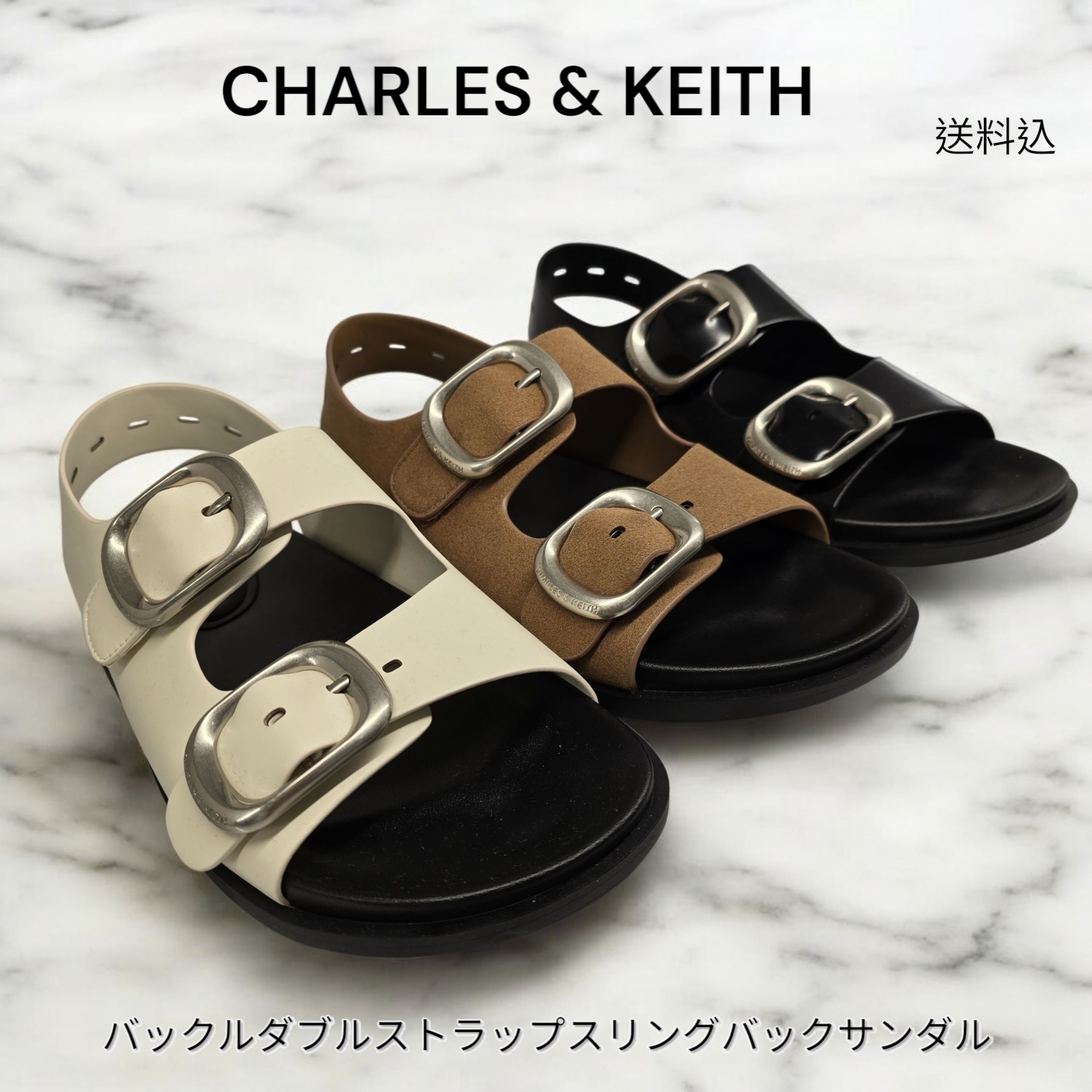 CHARLES&KEITH バックルダブルストラップスリングバックサンダル
