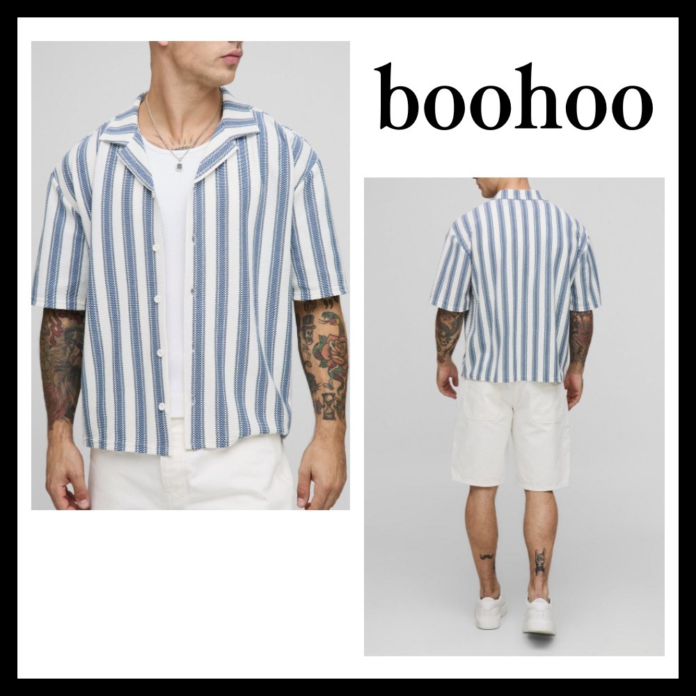 ◆boohoo◆ボックス型ストライプシャツ / ストレートブルー