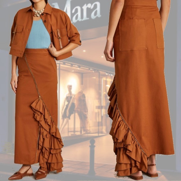 DT MaxMara ★ ロング ギャバジン スカート FUNGHI ブラウン