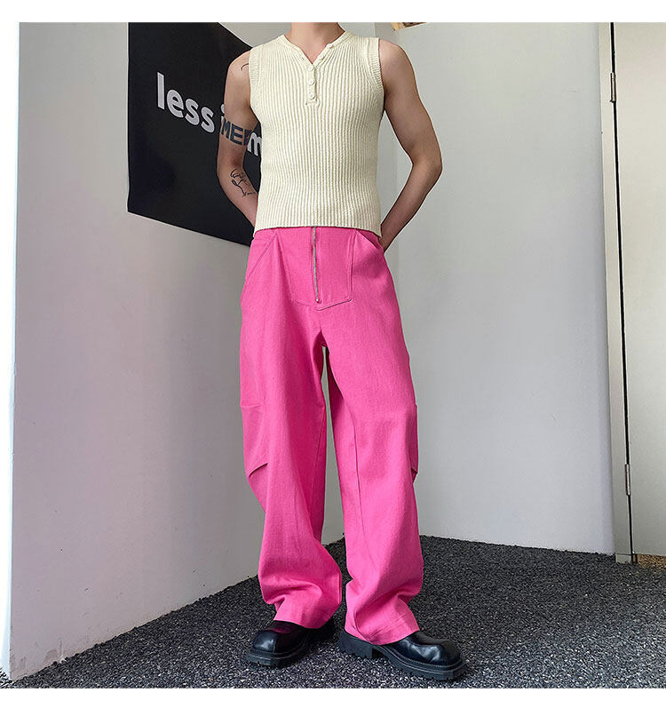 ジッパー ルーズ ワイド ストレート カジュアルパンツ 韓国 M-XL