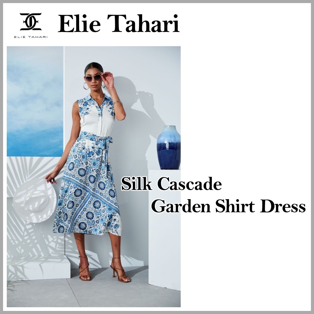 ◆ELIE TAHARI シルクカスケードガーデンシャツドレス